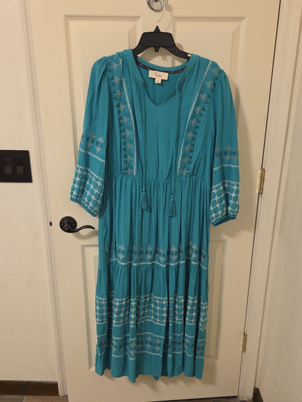 Naked Zebra Teal Tiered Embroidered Maxi Dress